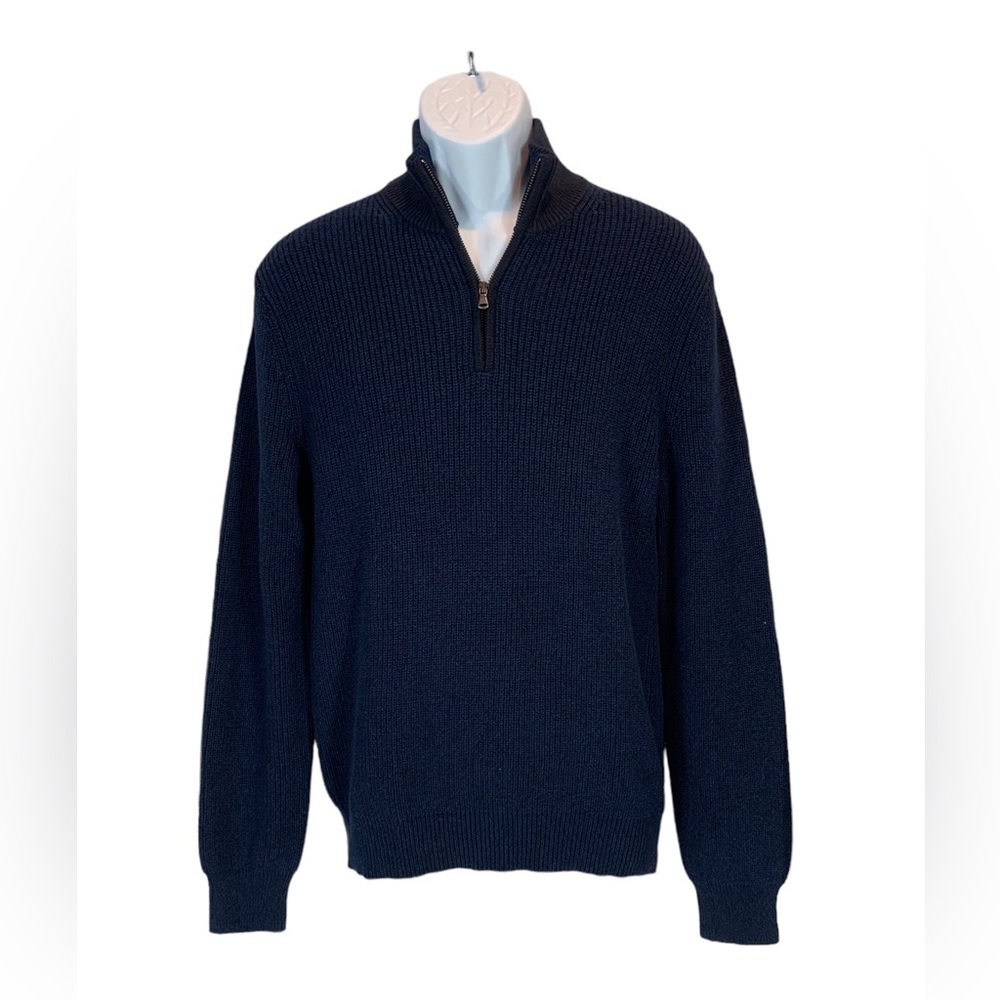 Zachary Prell Rib Knit Long Sleeve Quarter ZIP Sweater - Navy Blue - size Small